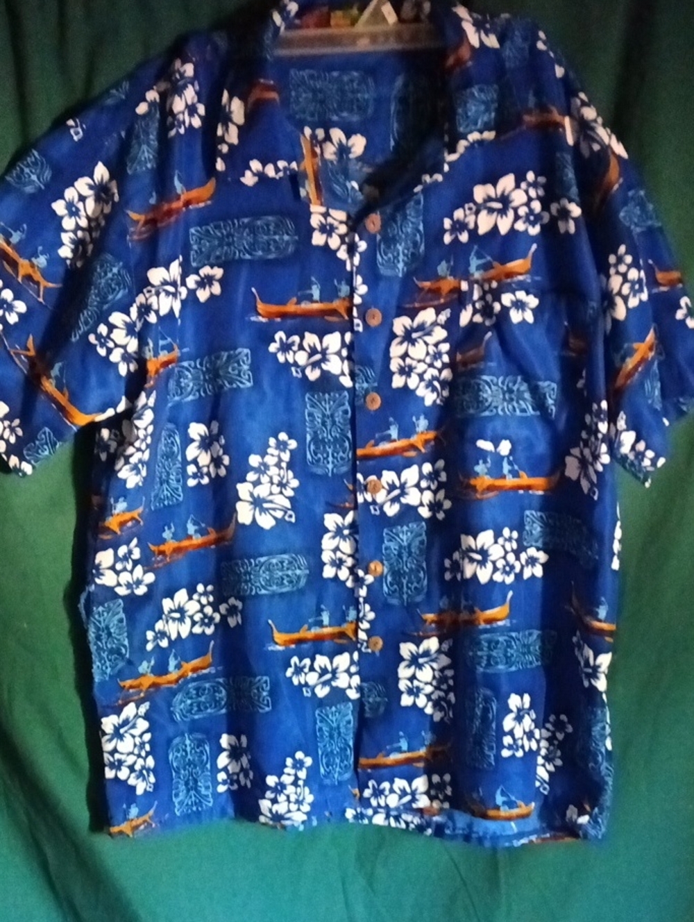 Men's Blue Tropical Print Short-Sleeve Button-Down Shirt